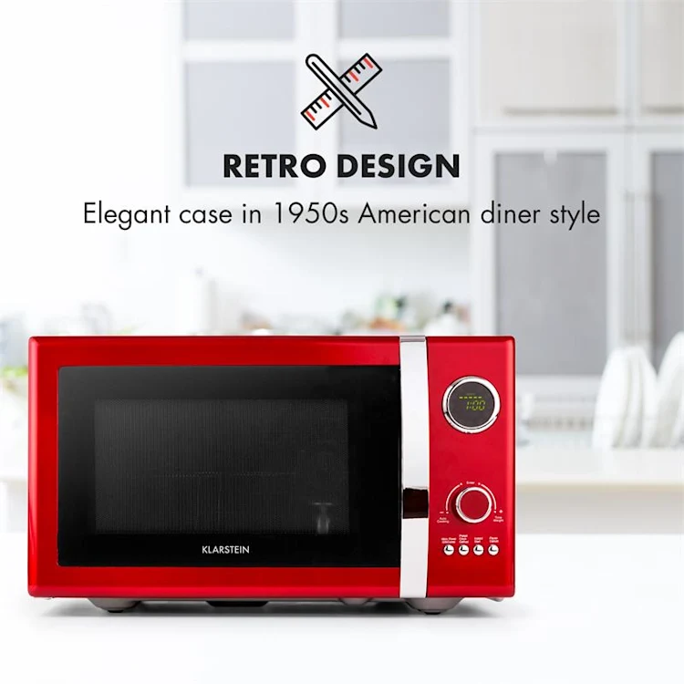 Fine Dinesty 2in1 Microwave Oven Retro 23L 800W 12 Programs Red Red