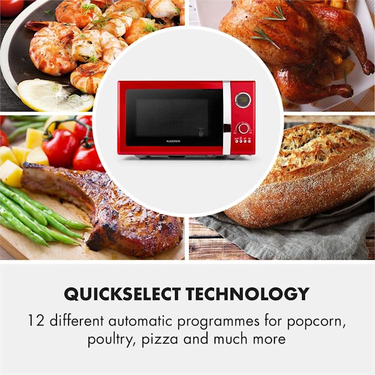 Fine Dinesty 2in1 Microwave Oven Retro 23L 800W 12 Programs Red Red