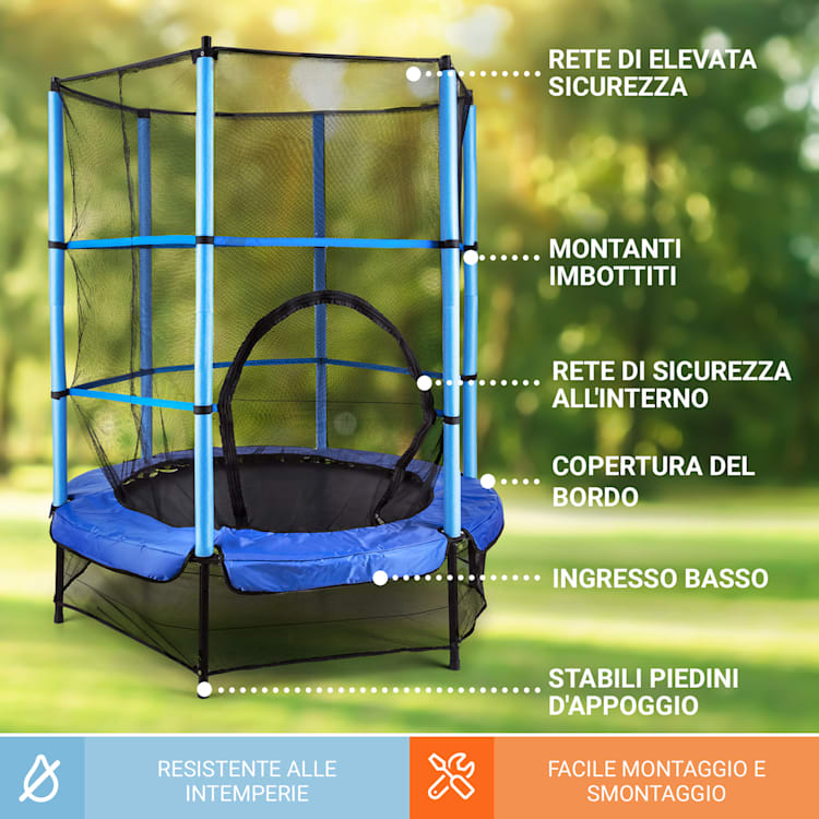 Trampolino Rocketkid Ø140cm Rete di sicurezza Sospensione-Bungee A partire da 3 anni blu