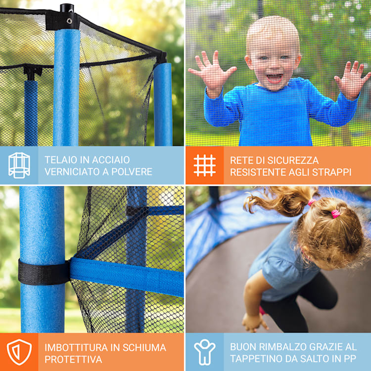Trampolino Rocketkid Ø140cm Rete di sicurezza Sospensione-Bungee A partire da 3 anni blu