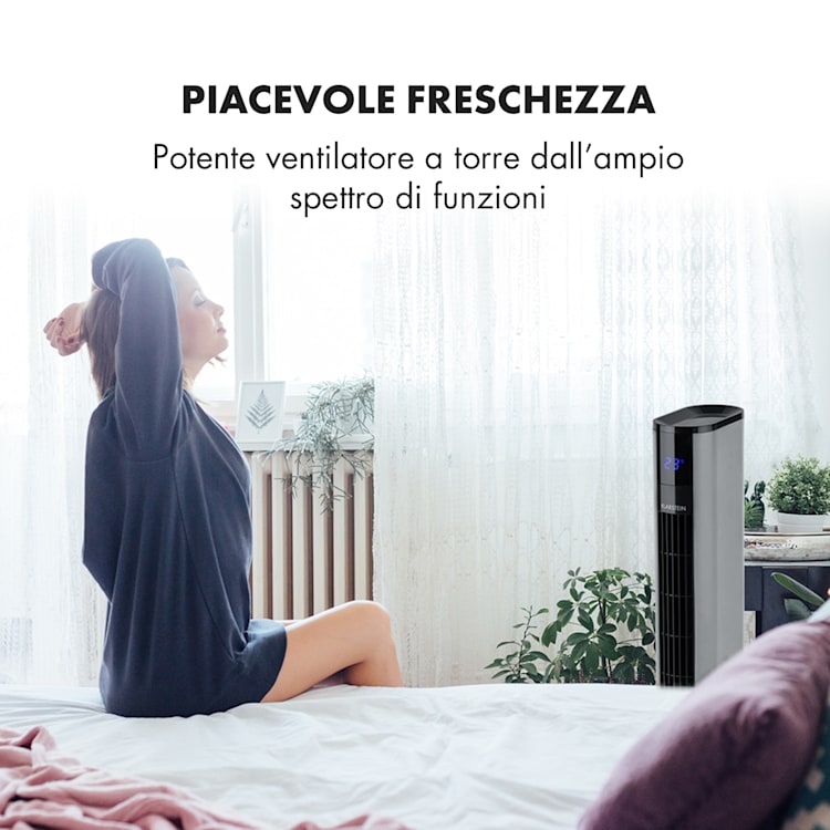 Skyscraper 3G ventilatore a torre, 48W, portata d'aria da 1.633 m³/h, telecomando Argento