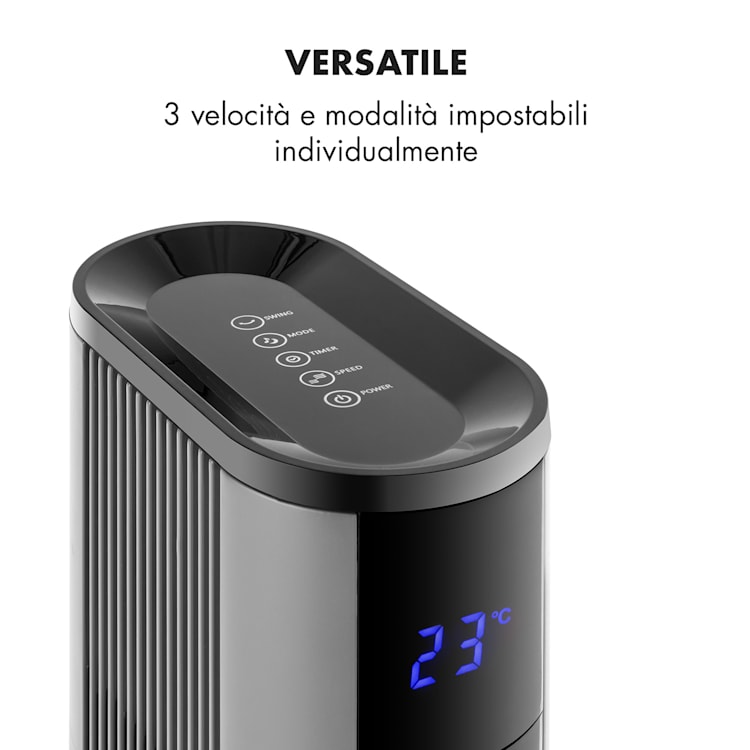 Skyscraper 3G ventilatore a torre, 48W, portata d'aria da 1.633 m³/h, telecomando Argento