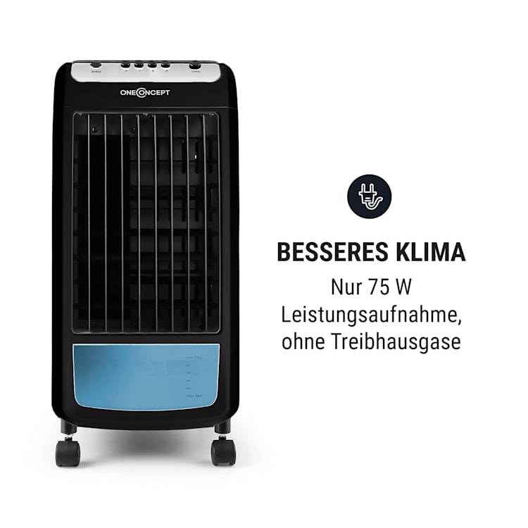 Carribean Blue 3-in-1 Luftkühler Ventilator Luftbefeuchter 402 m3/h | 70 Watt | 4 Liter | 3 Geschwindigkeiten | Oszillation | mobil Weiß