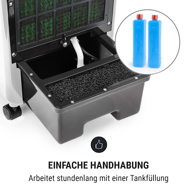 Carribean Blue 3-in-1 Luftkühler Ventilator Luftbefeuchter 402 m3/h | 70 Watt | 4 Liter | 3 Geschwindigkeiten | Oszillation | mobil Weiß