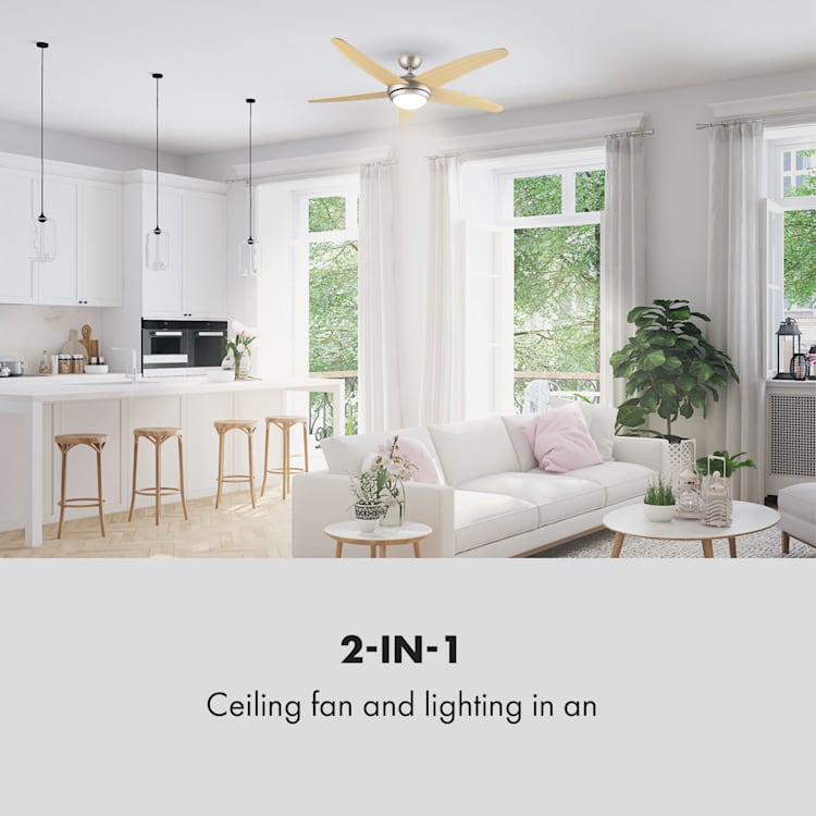 Bolero Ventilatore a Soffitto 2in1 134cm Luce 55W Pale in Acero Telecomando acero