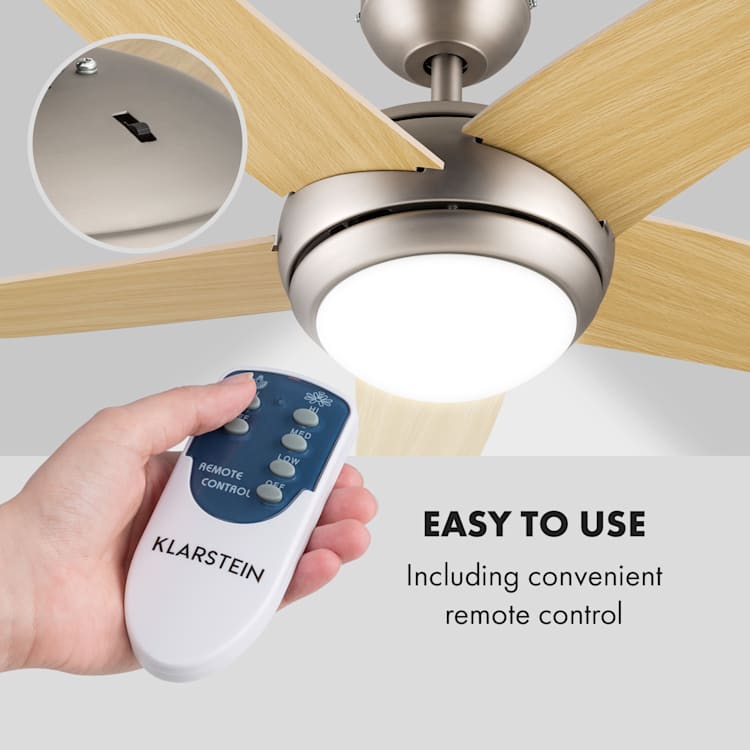 Bolero Ventilatore a Soffitto 2in1 134cm Luce 55W Pale in Acero Telecomando acero
