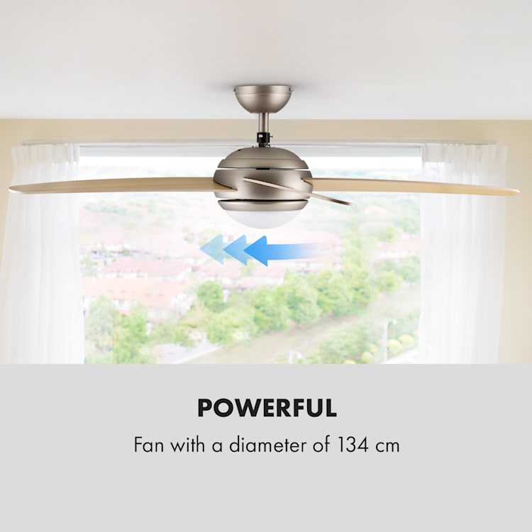 Bolero Ventilatore a Soffitto 2in1 134cm Luce 55W Pale in Acero Telecomando acero