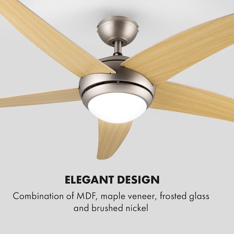 Bolero Ventilatore a Soffitto 2in1 134cm Luce 55W Pale in Acero Telecomando acero