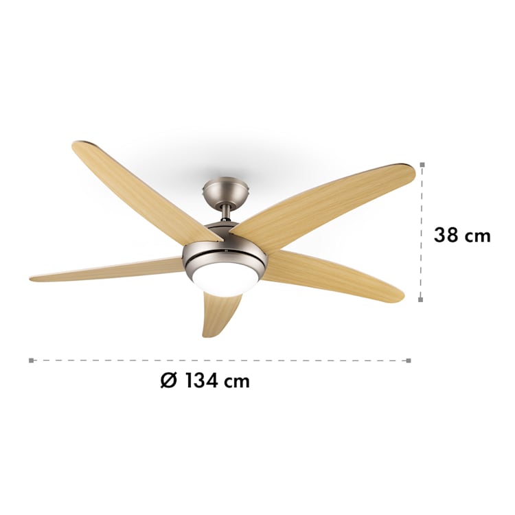 Bolero Ventilatore a Soffitto 2in1 134cm Luce 55W Pale in Acero Telecomando acero
