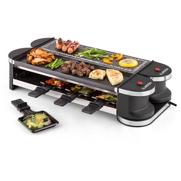 Tenderloin 50/50 Griglia Raclette 1200W (600W per piastra) 8 Persone Pietra Naturale Pietra naturale/piastra | 8 padelline per raclette