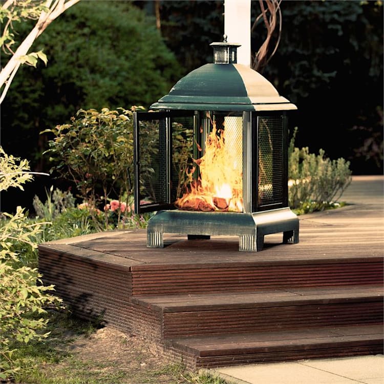 Loreo Chimenea para jardín Brasero Farol Acero pavonado