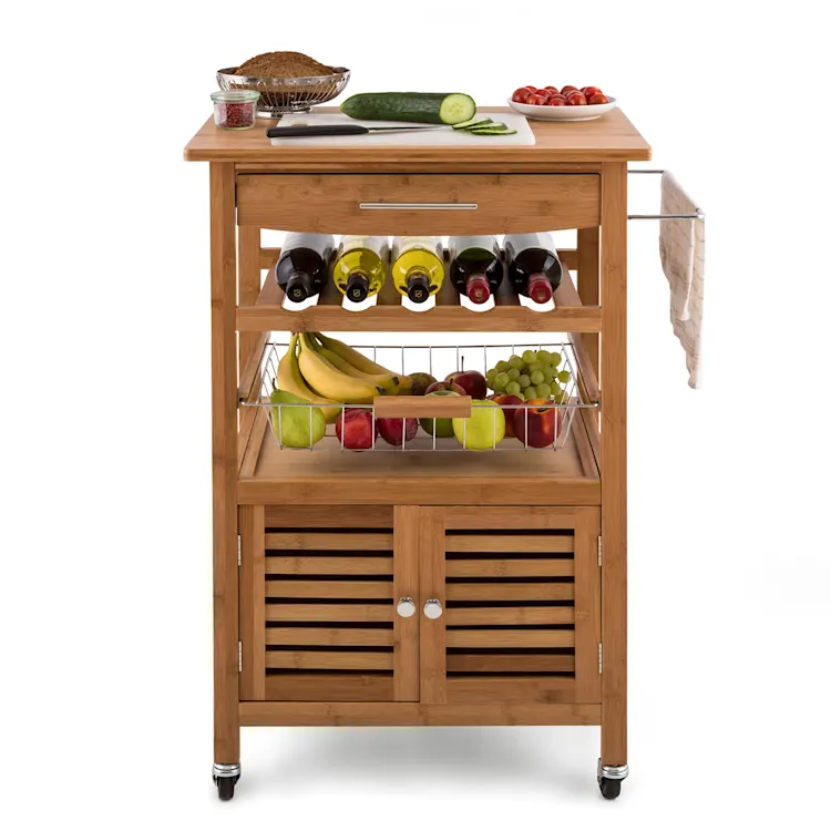 Louisiana Serving Trolley Kitchen Trolley 5 Shelves Wood Towel Holder Mobile Bamboo