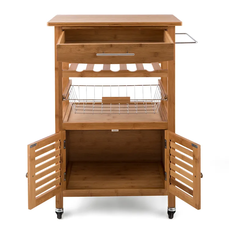 Louisiana Serving Trolley Kitchen Trolley 5 Shelves Wood Towel Holder Mobile Bamboo