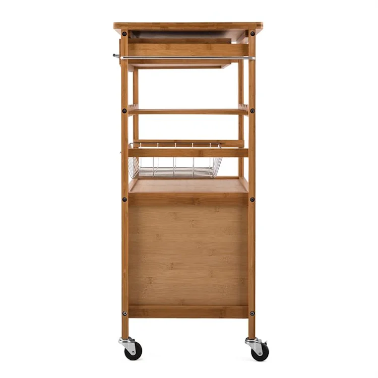 Louisiana Serving Trolley Kitchen Trolley 5 Shelves Wood Towel Holder Mobile Bamboo