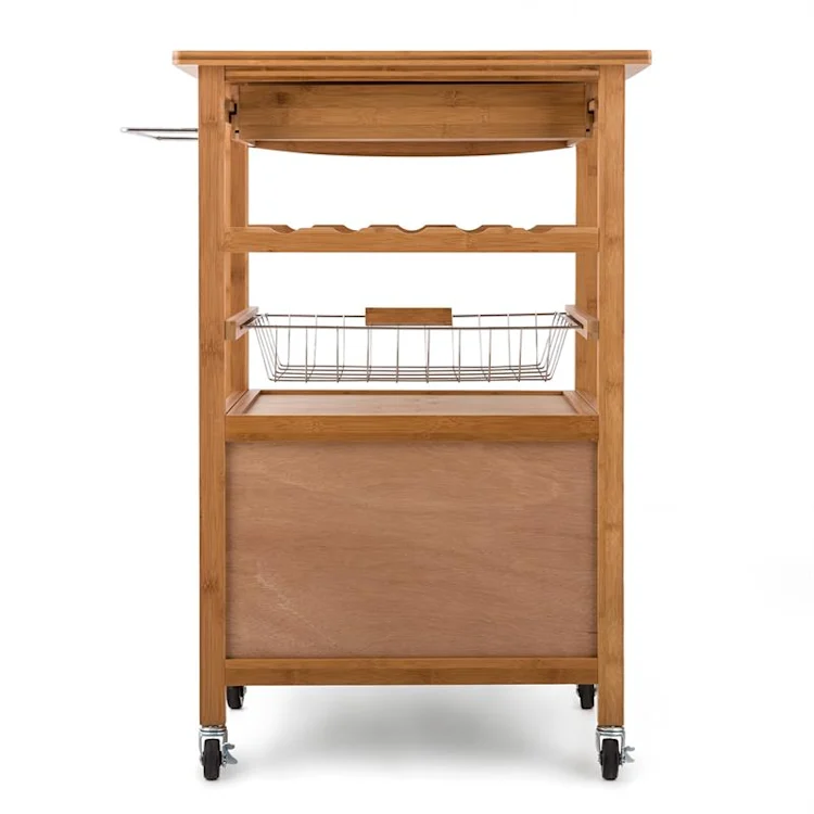 Louisiana Serving Trolley Kitchen Trolley 5 Shelves Wood Towel Holder Mobile Bamboo