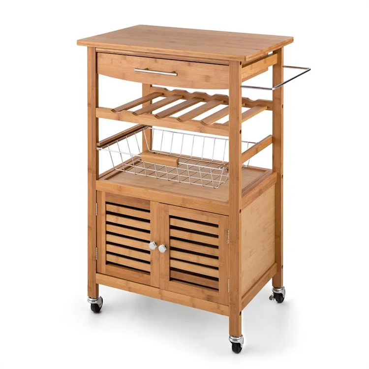 Louisiana Serving Trolley Kitchen Trolley 5 Shelves Wood Towel Holder Mobile Bamboo