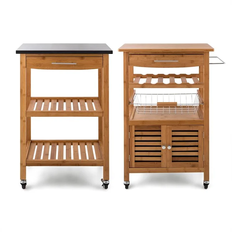 Louisiana Serving Trolley Kitchen Trolley 5 Shelves Wood Towel Holder Mobile Bamboo
