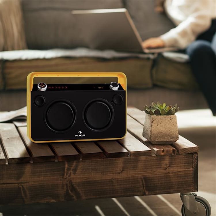 Bebop Equipo de sonido USB Bluetooth AUX MIC Batería Amarillo