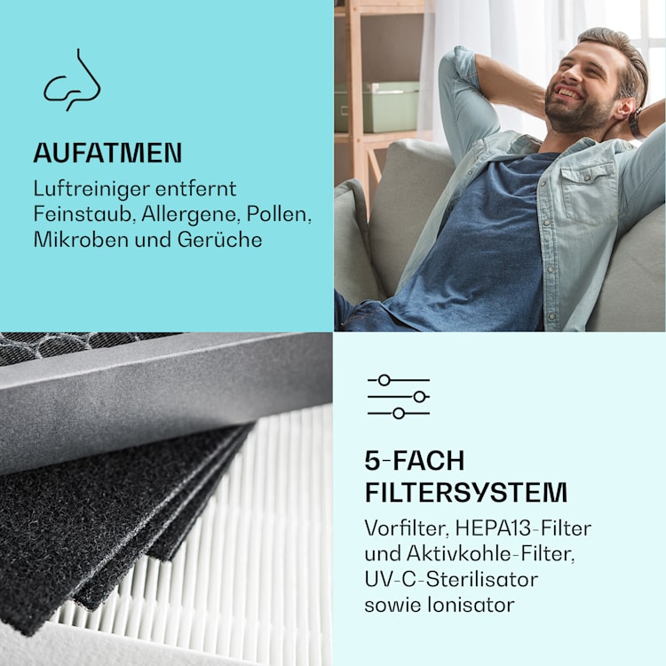 Vita Pure 2G 5-in-1 Luftreiniger HEPA-13 50 m² 30 db 55 W UV-C Touch Weiß