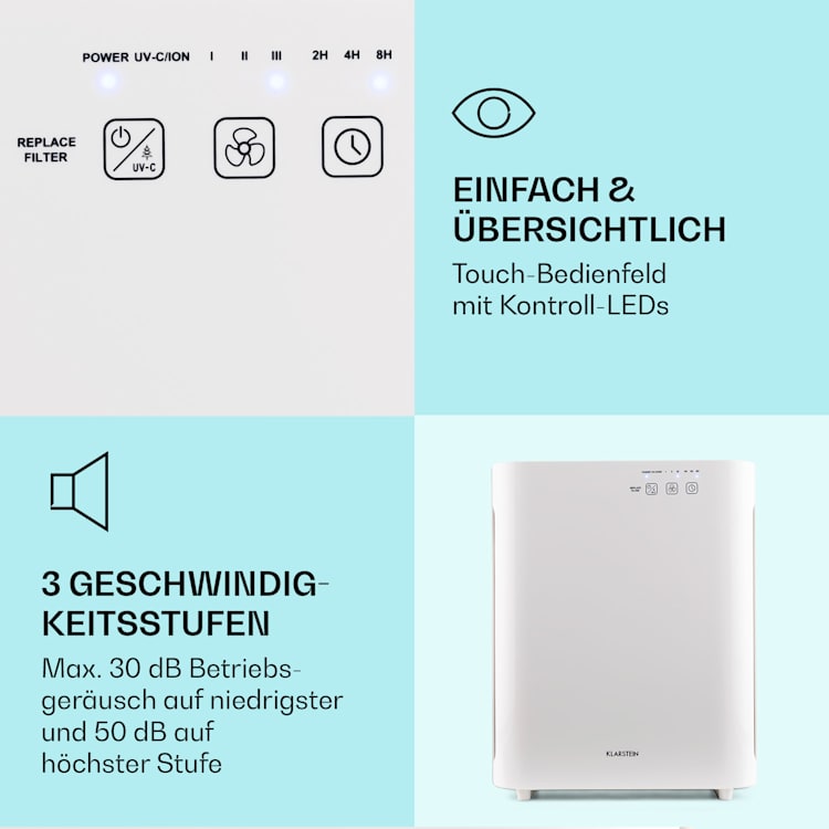 Vita Pure 2G 5-in-1 Luftreiniger HEPA-13 50 m² 30 db 55 W UV-C Touch Weiß