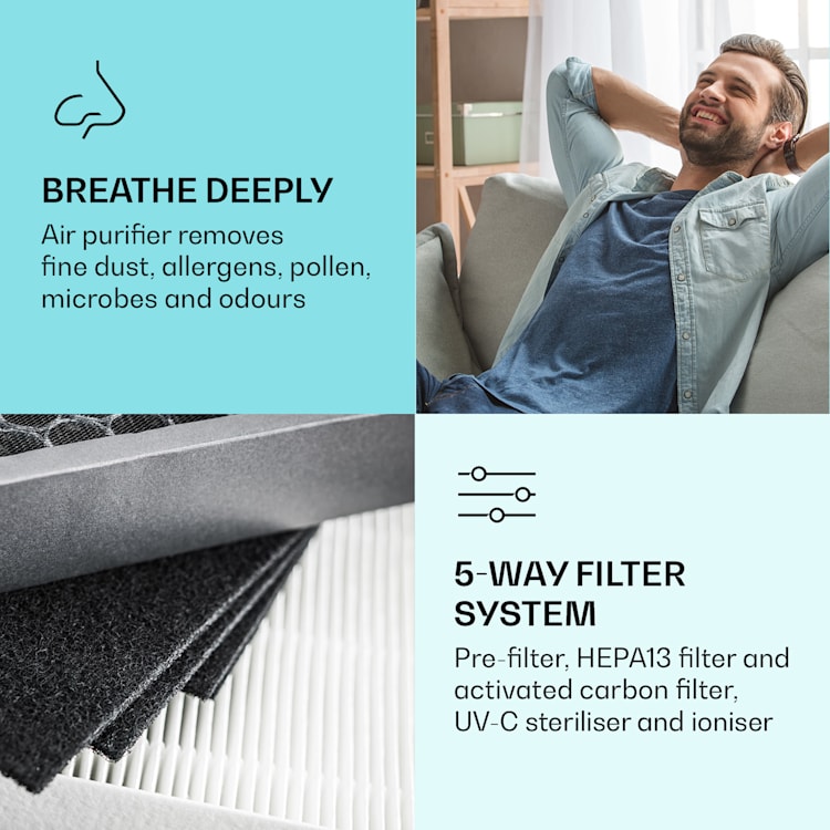 Vita Pure 2G 5-in-1 luchtreiniger luchtverfrisser ionisator | HEPA-13 filter | 50 m² | 30 dB | 55 W | UV-C | touch Wit
