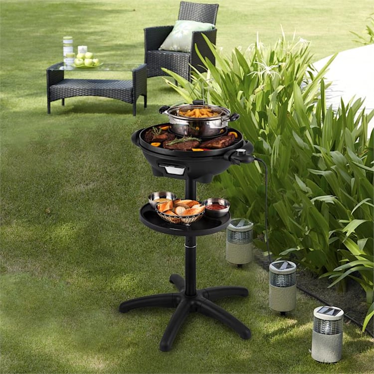 Grillpot Elektrogrill 1600W Standgrill Tischgrill 40cm Grill Gusseisen