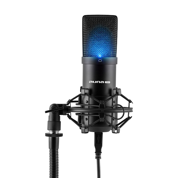MIC-900B-LED, mikrofon pojemnościowy, studyjny, kardioidalny, USB, LED, kolor czarny