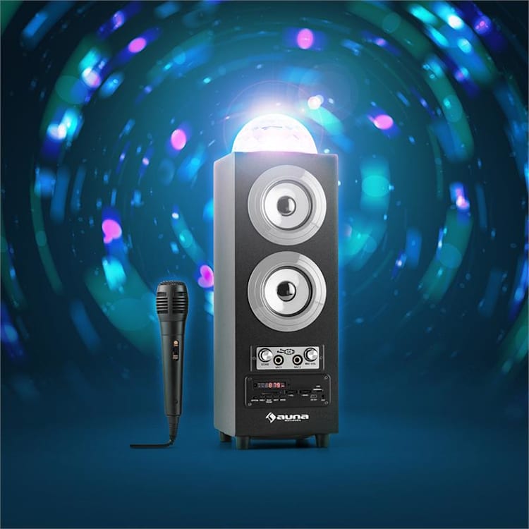 DISKOSTAR SILVER, PRENOSNI BLUETOOTH ZVOČNIK, USB, BATERIJA, LED, MIKROFON Srebrna