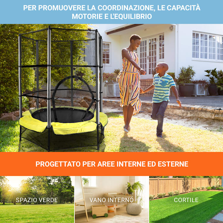 Trampolino Rocketkid Ø140cm Rete di sicurezza Sospensione-Bungee A partire da 3 anni giallo