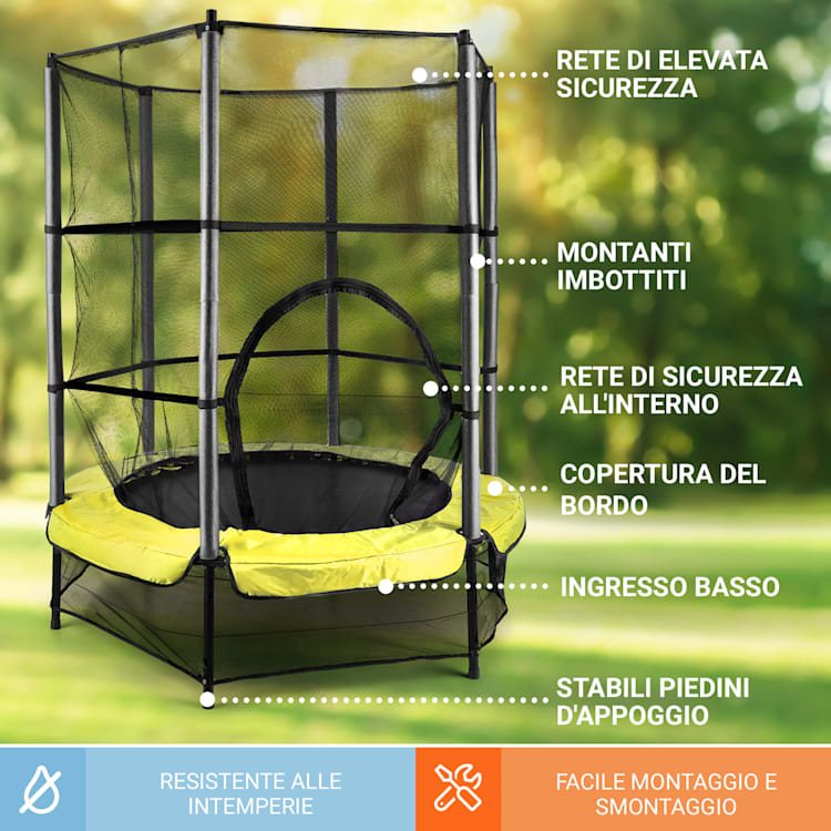 Trampolino Rocketkid Ø140cm Rete di sicurezza Sospensione-Bungee A partire da 3 anni giallo