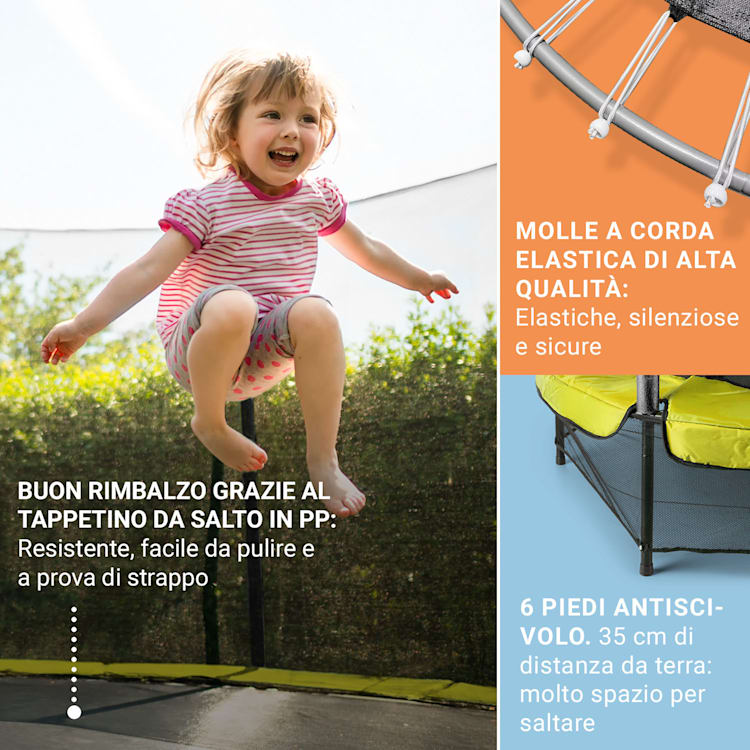 Trampolino Rocketkid Ø140cm Rete di sicurezza Sospensione-Bungee A partire da 3 anni giallo