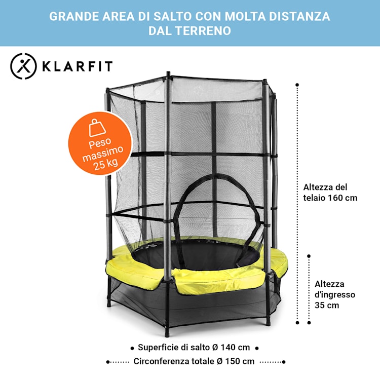 Trampolino Rocketkid Ø140cm Rete di sicurezza Sospensione-Bungee A partire da 3 anni giallo