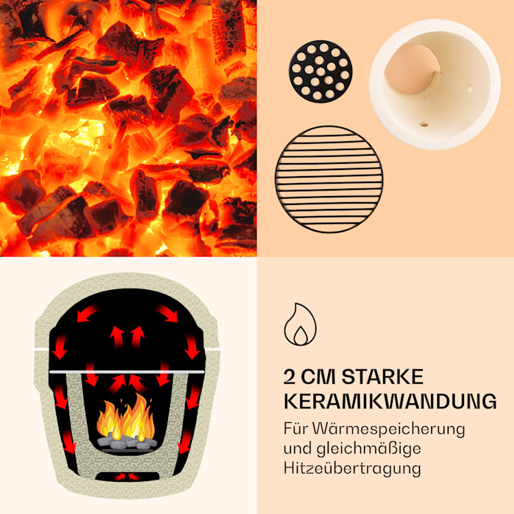 Princesize Kamado-Grill Keramikgrill Edelstahl-Grillrost Smoker BBQ Rot