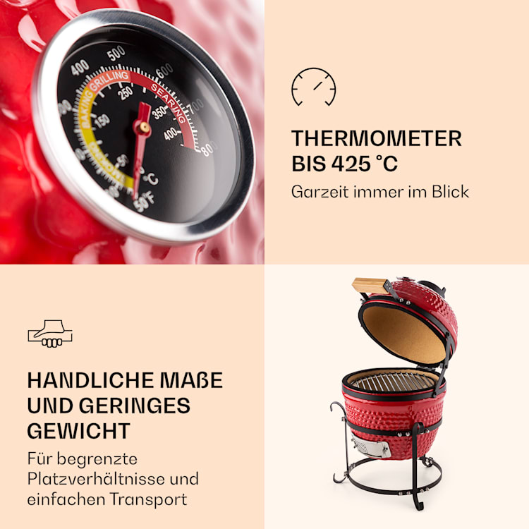 Princesize Kamado-Grill Keramikgrill Edelstahl-Grillrost Smoker BBQ Rot