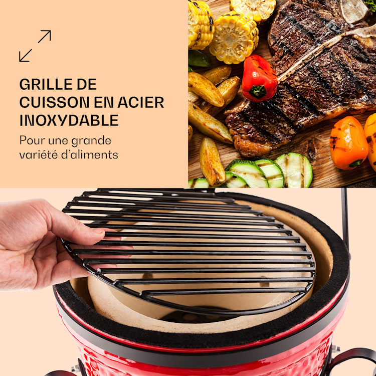 Princesize Kamado-Grill Barbecue en céramique Grille de barbecue en acier inoxydable Barbecue fumoir BBQ rouge Rouge