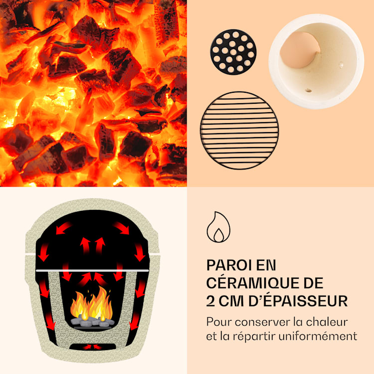 Princesize Kamado-Grill Barbecue en céramique Grille de barbecue en acier inoxydable Barbecue fumoir BBQ rouge Rouge