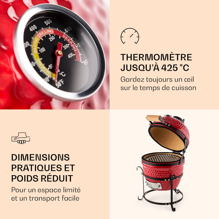 Princesize Kamado-Grill Barbecue en céramique Grille de barbecue en acier inoxydable Barbecue fumoir BBQ rouge Rouge