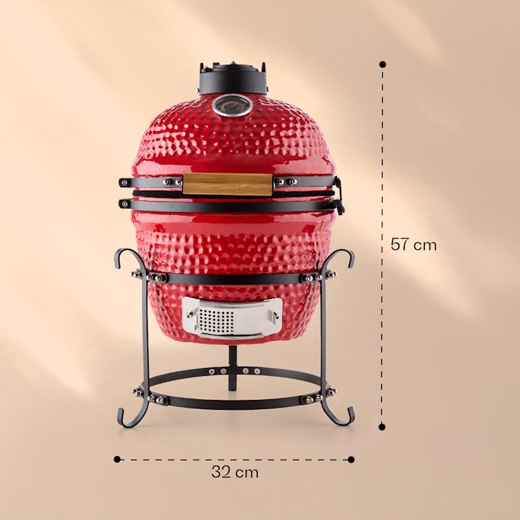 Princesize Kamado-Grill Keramikgrill Edelstahl-Grillrost Smoker BBQ Rot