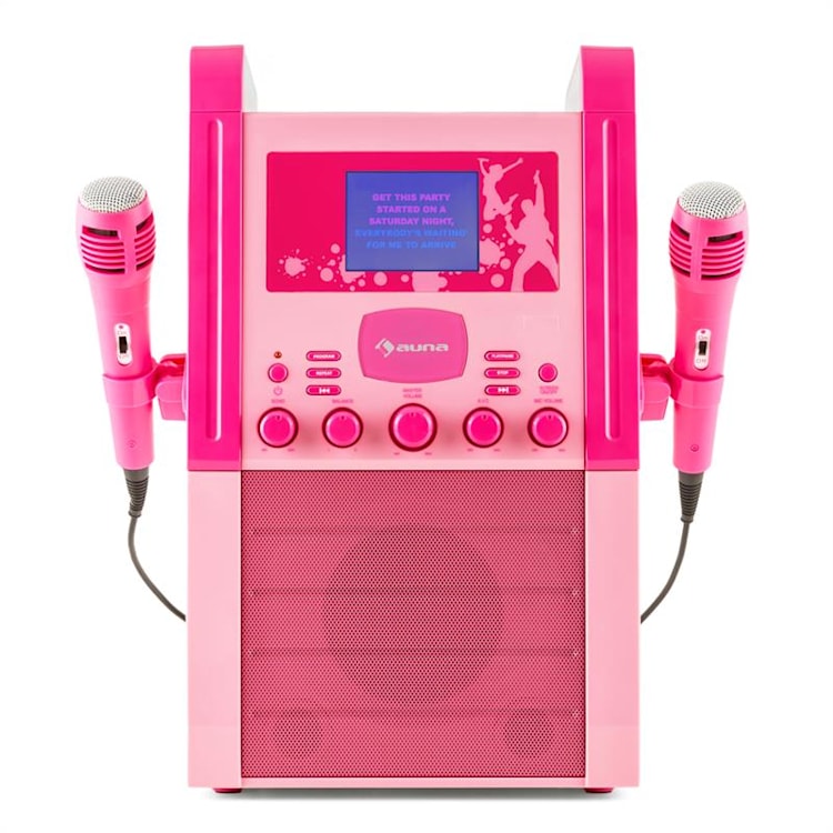 KA8P-V2 PK karaoke renszer CD lejátszóval, AUX, 2 mikrofon, rózsaszín