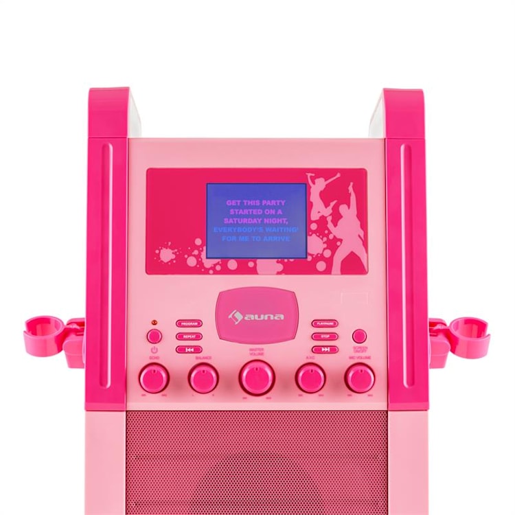 KA8P-V2 PK karaoke renszer CD lejátszóval, AUX, 2 mikrofon, rózsaszín