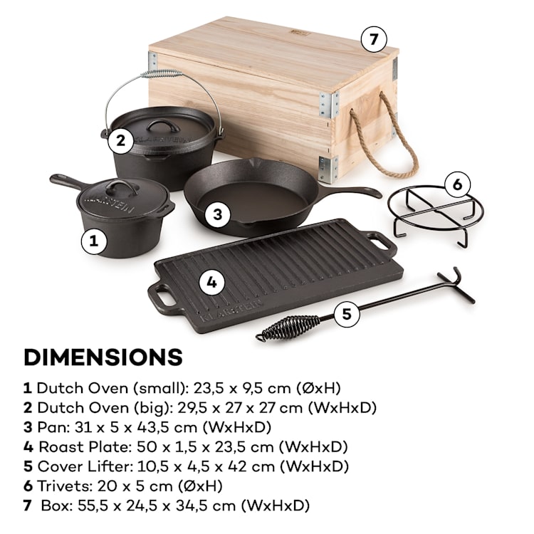 Hotrod Masterplan Dutch Oven Set 7-teilig BBQ Topfset Gusseisen