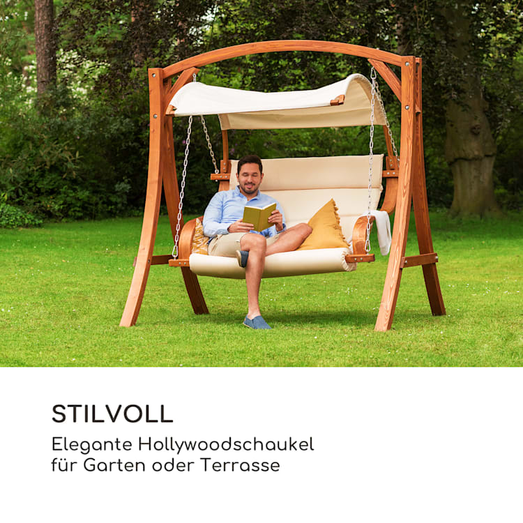 Maui Hollywoodschaukel 110 cm 2-Sitzer Sonnensegel Polyester Lärche Beige