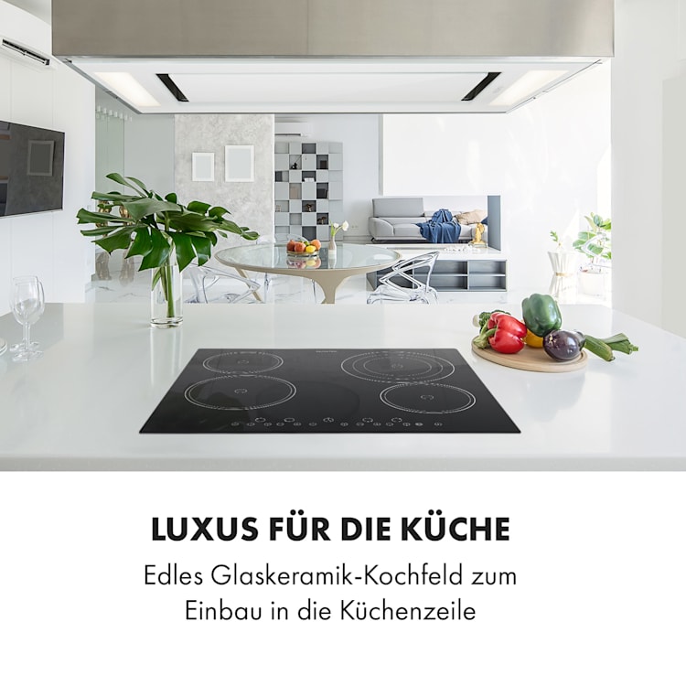 Virtuosa Keramikkochfeld Einbauherd 6500W 59x52cm 4 Zonen Glaskeramik