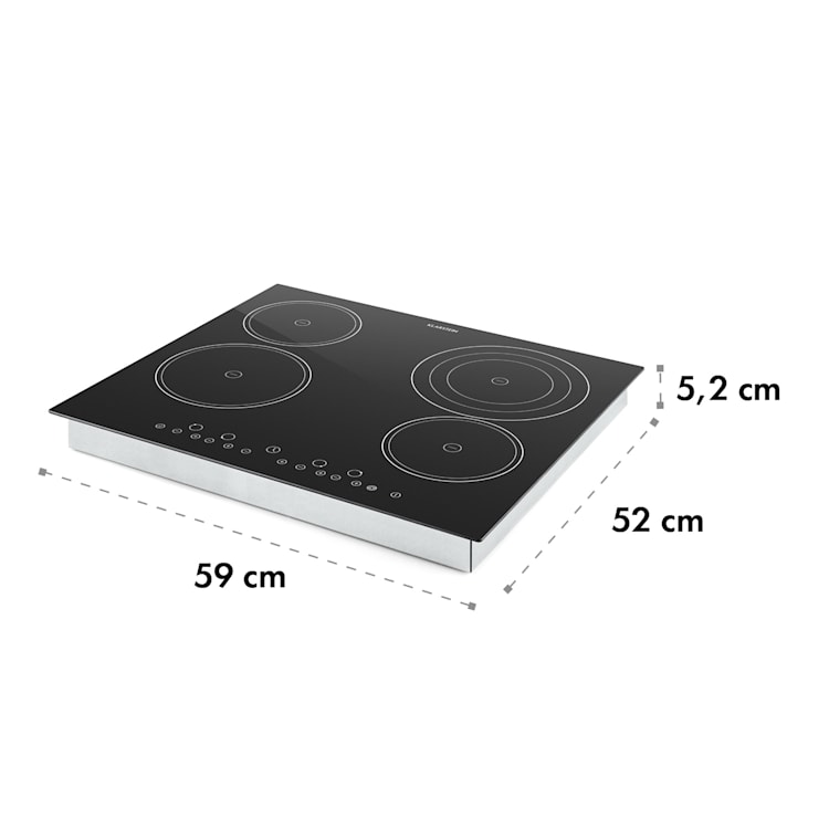 Klarstein Virtuosa, 6500 W, 59 x 52 cm, keramická varná doska, varná doska pre zabudovanie, 4 zóny, sklokeramika