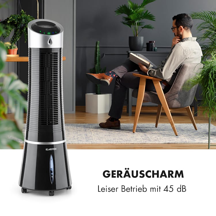 Skyscraper Ice 4-in-1 Luftkühler Ventilator 210 m³/h 30 W Oszillation mobil Fernbedienung Ice | Schwarz / Silber-Metallic