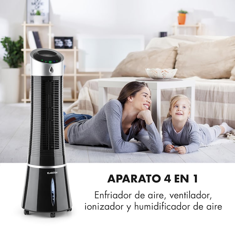 Skyscraper Ice enfriador de aire 4 en 1 ventilador 210 m³/h 30 W oscilación mando a distancia móvil Ice | Negro / Plata Metálica