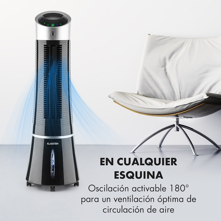 Skyscraper Ice enfriador de aire 4 en 1 ventilador 210 m³/h 30 W oscilación mando a distancia móvil Ice | Negro / Plata Metálica