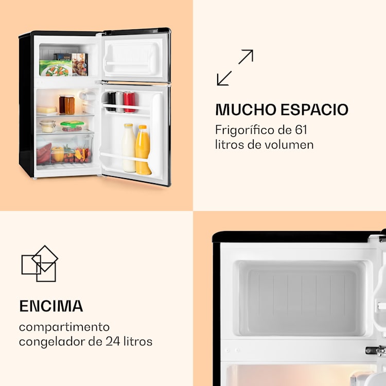 Combi frigorífico y congelador Monroe 61/24 litros 0 - 10 °C 70 vatios Negro