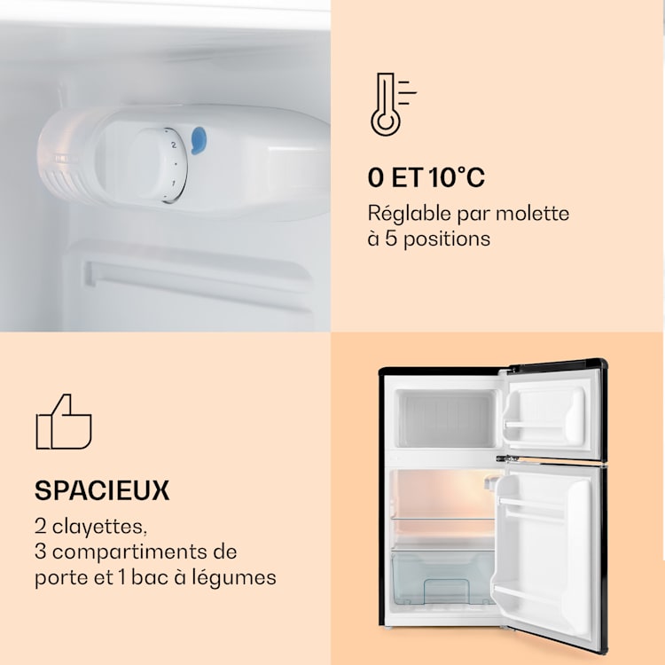Combiné réfrigérateur-congélateur Monroe 61/24 litres 0 - 10 °C 70 watts Noir