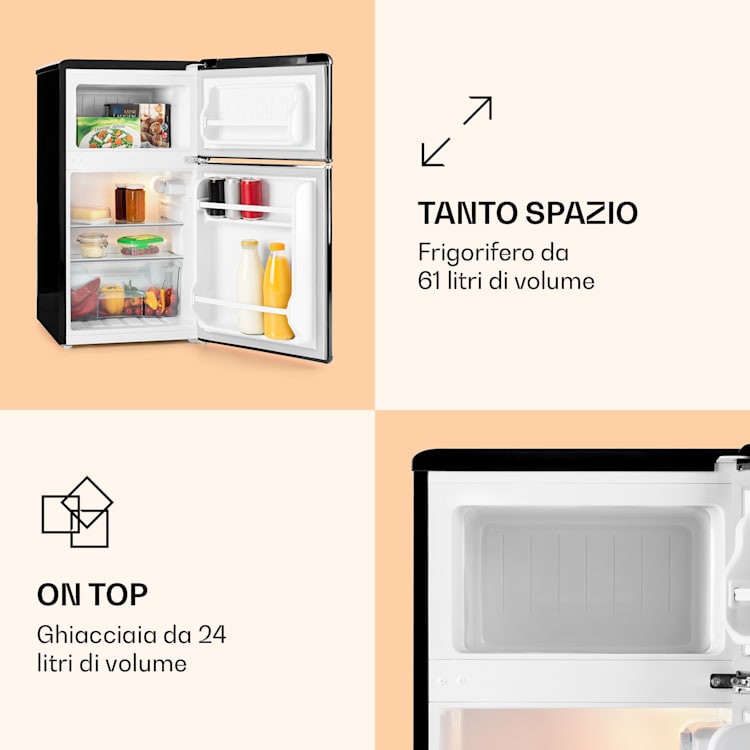 Monroe - Frigorifero e congelatore combinati, 61/24 litri, 0-10 °C, 70 Watt Nero